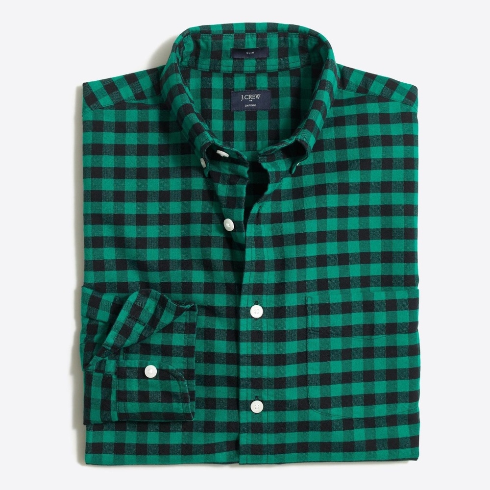 NWT J.CREW Men's Plaid Oxford Celtic Green Shirt